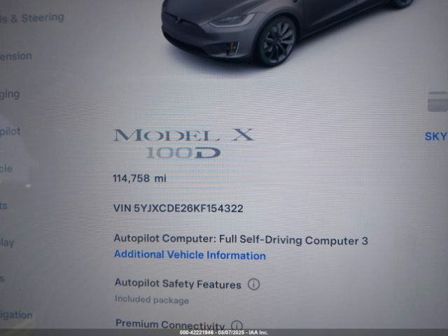 5YJXCDE26KF154322 Tesla Model X 100d/75d/long Range/standard Range