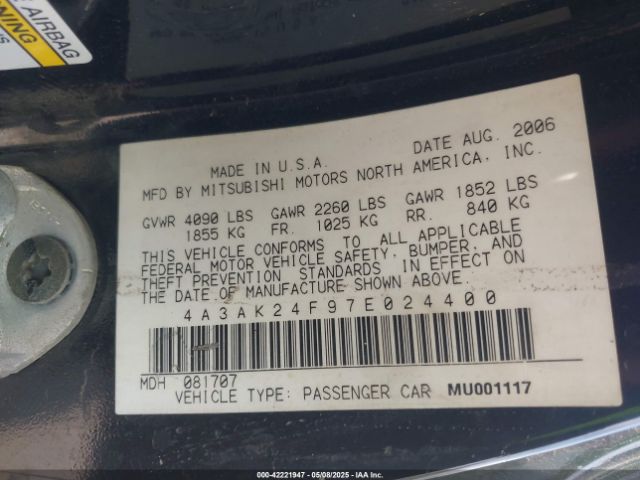 2007 MITSUBISHI ECLIPSE 4A3AK24F97E024400 Photo 8