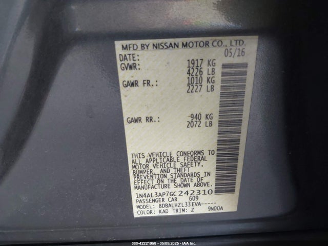 1N4AL3AP7GC242310 Nissan Altima 2.5 Sr