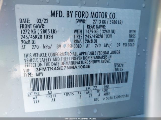 3FMTK4SE7NMA10046 Ford Mustang Mach-e Gt