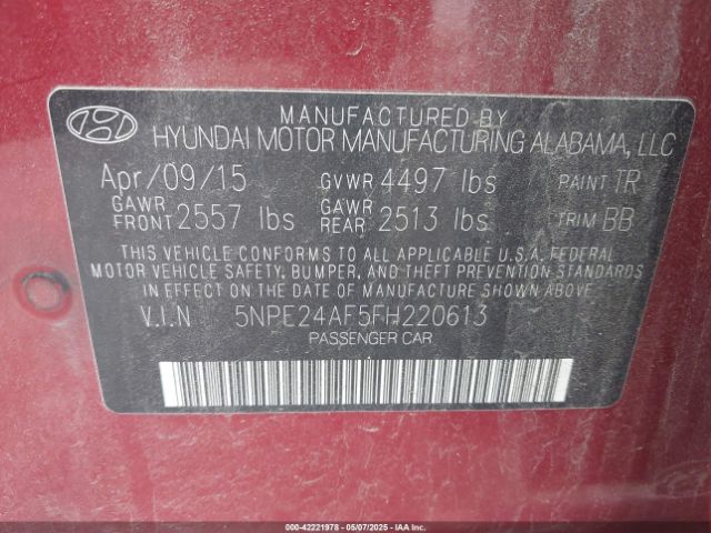 5NPE24AF5FH220613 Hyundai SONATA SE