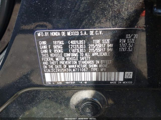 3CZRU5H39LM711067 Honda Hr-v 2wd Lx
