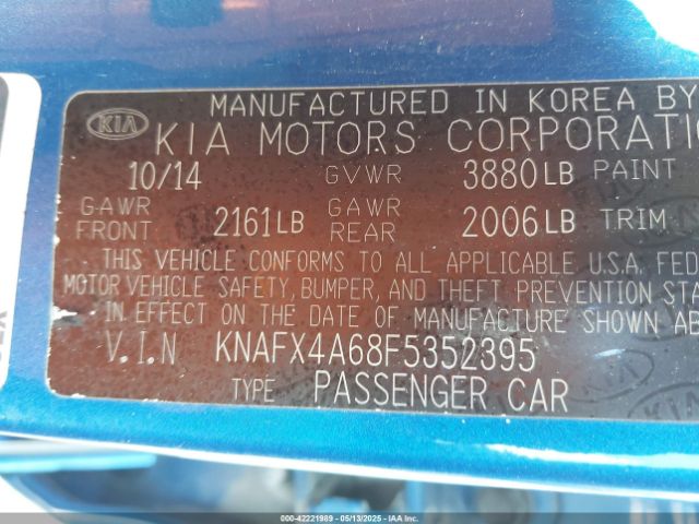 KNAFX4A68F5352395 KIA FORTE LX