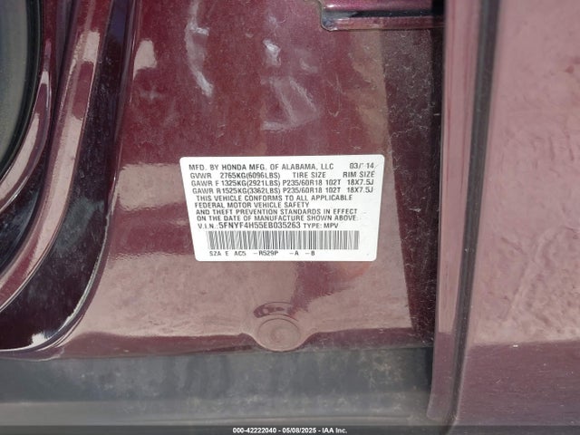 5FNYF4H55EB035263 Honda Pilot Ex-l
