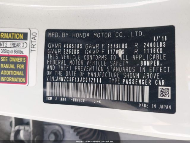 JHMZC5F1XJC012814 Honda CLARITY PLUG-IN HYBRID