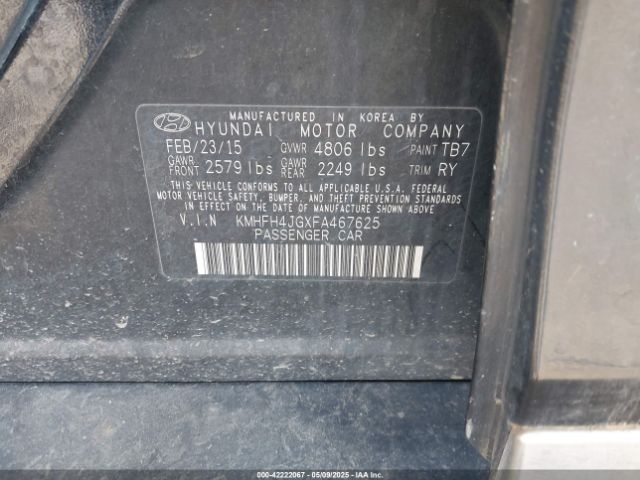 KMHFH4JGXFA467625 Hyundai Azera Limited