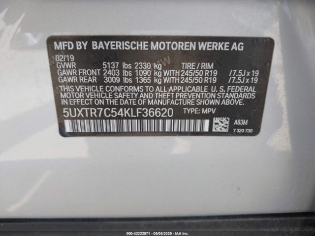 2019 BMW X3 5UXTR7C54KLF36620 Photo 8