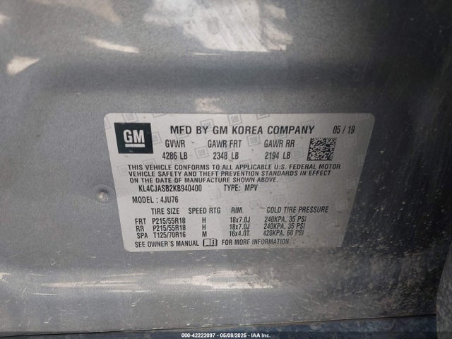Buick luv: mfi, variable valve timing, alum, e85 max 2019 KL4CJASB2KB940400 Image 9