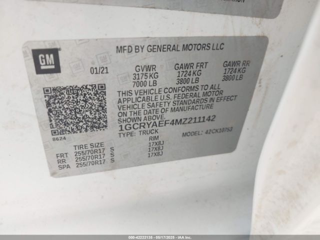 1GCRYAEF4MZ211142 Chevrolet Silverado 1500 4wd Double Cab Standard Bed Wt