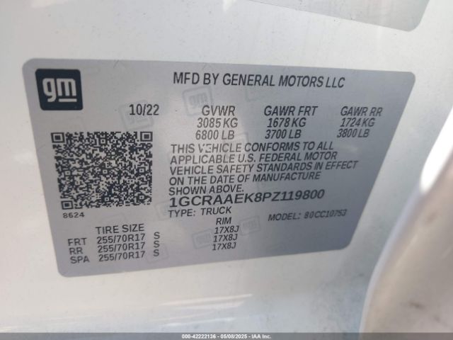 2023 CHEVROLET SILVERADO 1500 1GCRAAEK8PZ119800 Photo 8