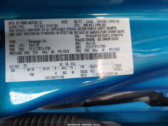 2015 FORD FOCUS 1FADP3F22FL378079 Photo 8