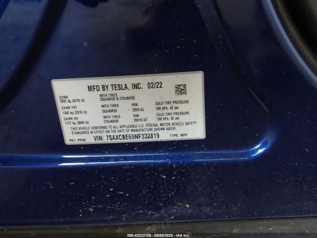 2022 TESLA MODEL X 7SAXCBE69NF332819 Photo 8