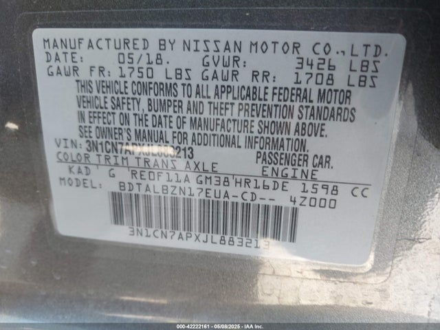 3N1CN7APXJL883213 Nissan Versa 1.6 Sv