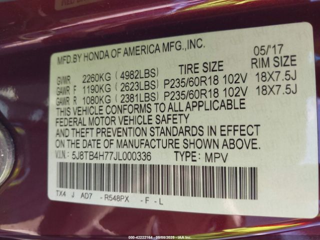5J8TB4H77JL000336 Acura Rdx Advance Package