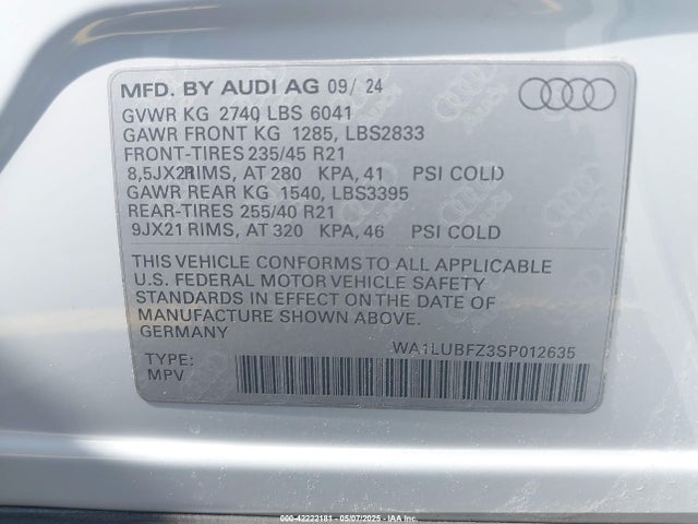 2025 AUDI Q4 E-TRON WA1LUBFZ3SP012635 Photo 8
