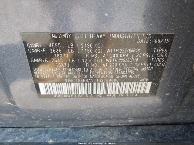 4S4BSANC1G3209098 Subaru Outback 2.5i Limited