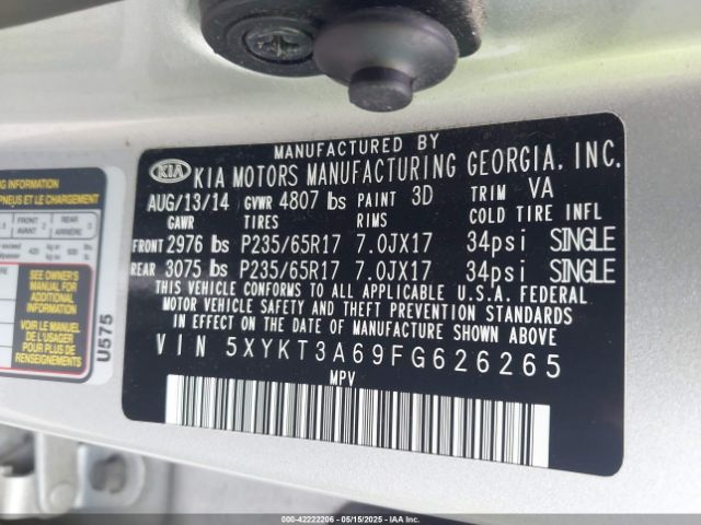 5XYKT3A69FG626265 KIA SORENTO LX