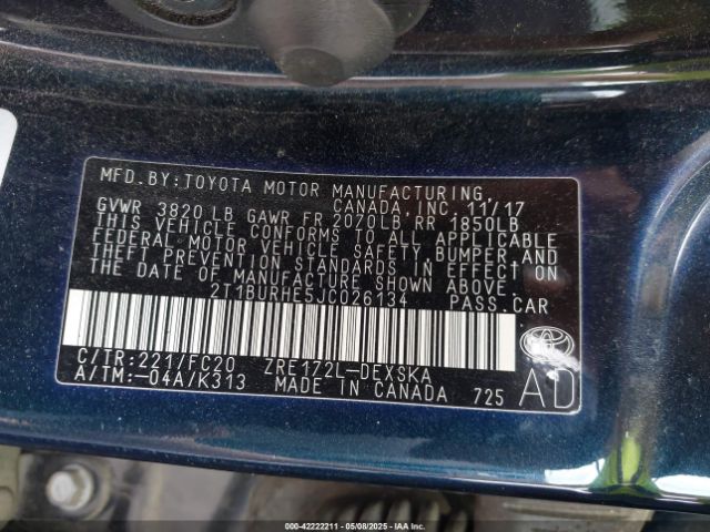 2T1BURHE5JC026134 Toyota COROLLA SE