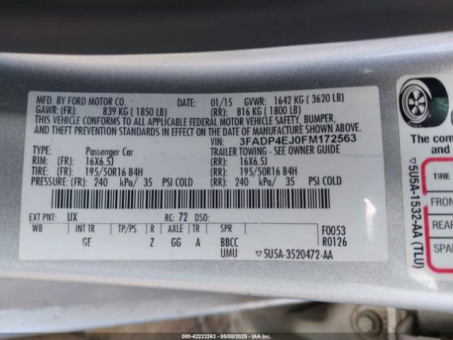 3FADP4EJ0FM172563 Ford FIESTA SE