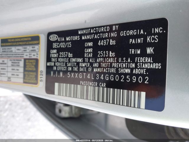 5XXGT4L34GG025902 KIA t-gdi theta ii