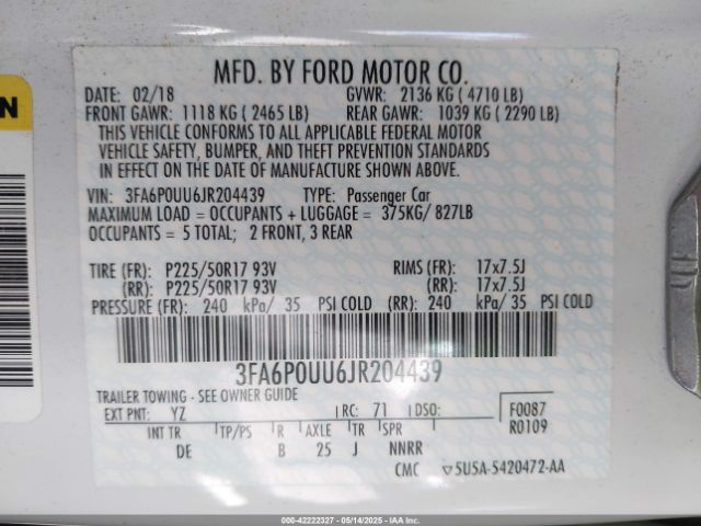 2018 FORD FUSION HYBRID 3FA6P0UU6JR204439 Photo 8
