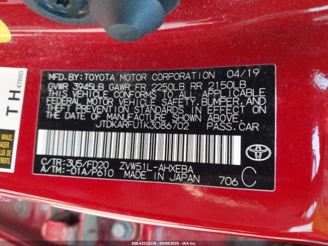 JTDKARFU1K3086702 Toyota Prius Le