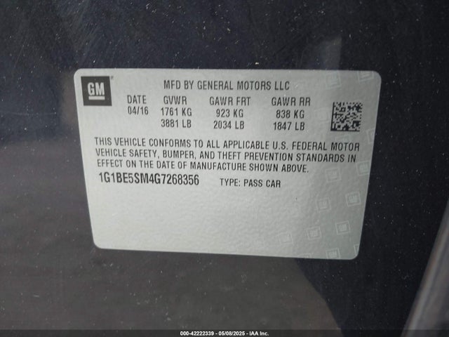 1G1BE5SM4G7268356 Chevrolet Cruze Lt Auto