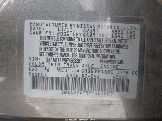 3N1AB7AP9FY363207 Nissan SENTRA SV
