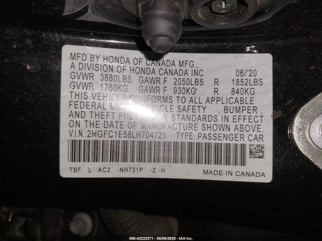 2HGFC1E58LH704721 Honda CIVIC SI SEDAN