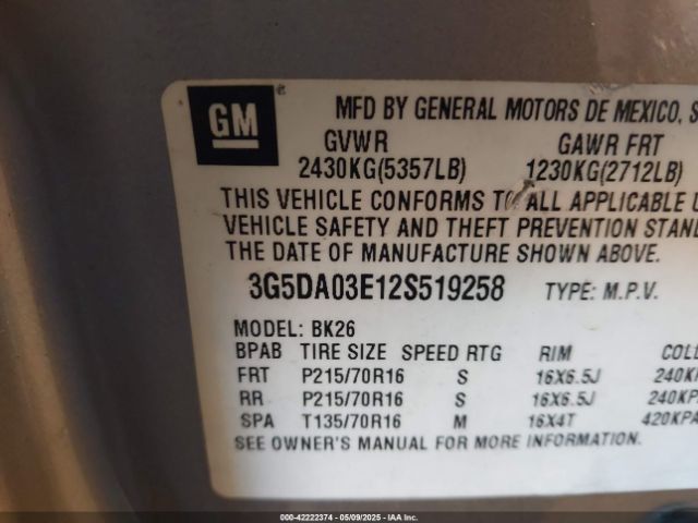 2002 BUICK RENDEZVOUS 3G5DA03E12S519258 Photo 8