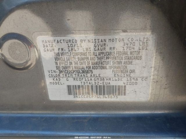 3N1CE2CP7GL365875 Nissan Versa Note S (sr)/s Plus/sl/sr/sv
