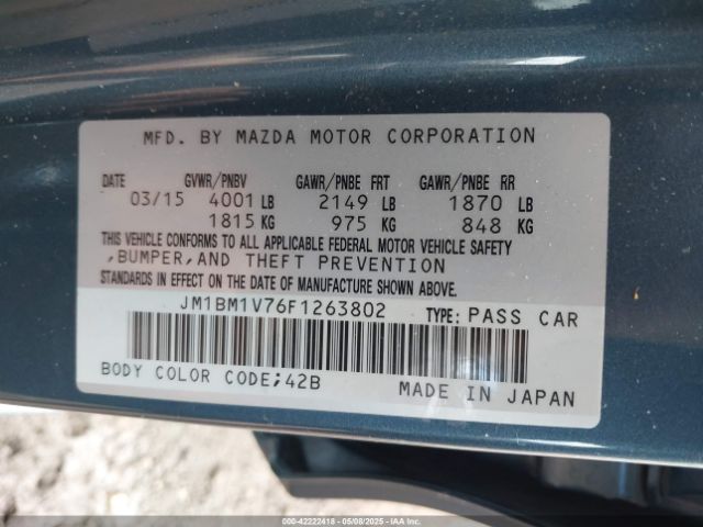 JM1BM1V76F1263802 Mazda Mazda3 I Touring