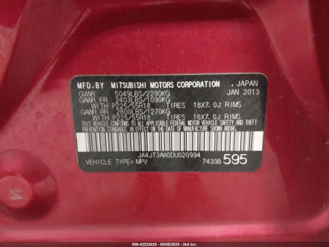 2013 MITSUBISHI OUTLANDER JA4JT3AW3DU020994 Photo 8