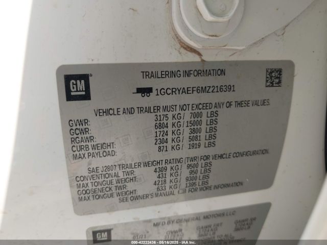 1GCRYAEF6MZ216391 Chevrolet Silverado 1500 4wd Double Cab Standard Bed Wt