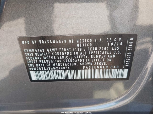 3VW2B7AJ3HM270834 Volkswagen Jetta 1.4t S