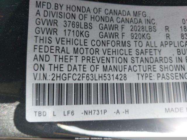 2HGFC2F63LH531428 Honda Civic Lx