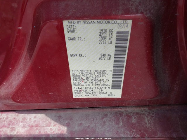 1N4AL3AP5EN364908 Nissan Altima 2.5 S