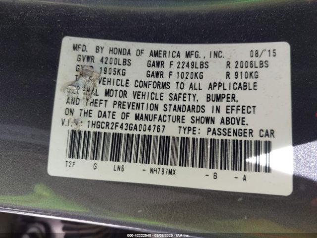 1HGCR2F43GA004767 Honda k24w1