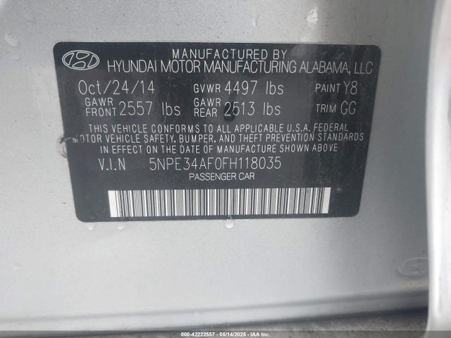 5NPE34AF0FH118035 Hyundai Sonata Sport
