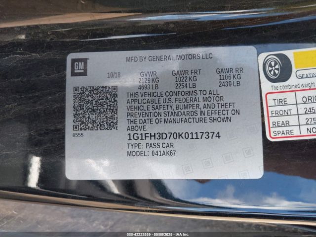 1G1FH3D70K0117374 Chevrolet CAMARO 2SS