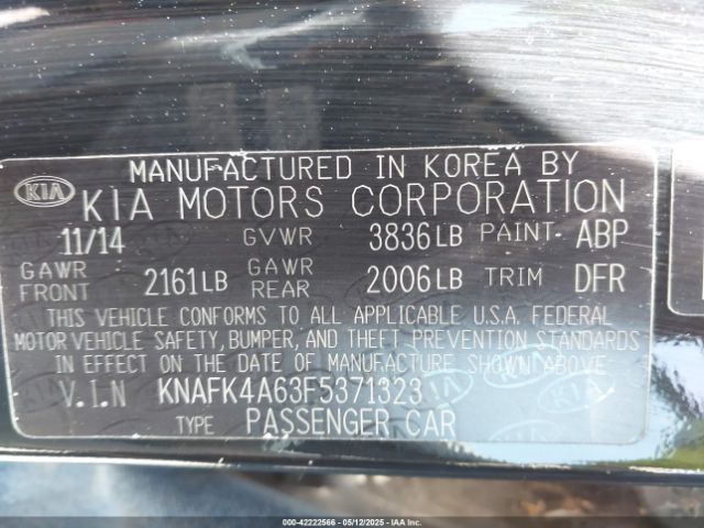 KNAFK4A63F5371323 KIA FORTE LX