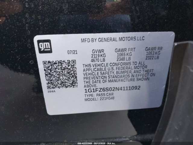 1G1FZ6S02N4111092 Chevrolet Bolt Euv Fwd Premier