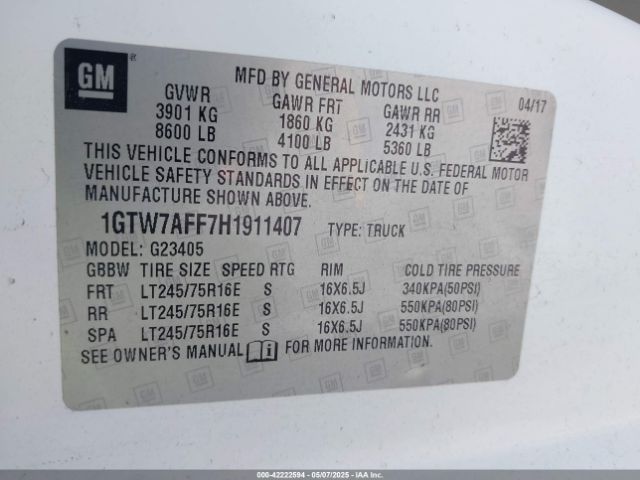 1GTW7AFF7H1911407 GMC Savana 2500 Work Van