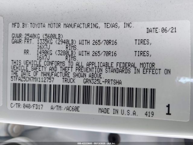 5TFAZ5CN7MX112757 Toyota Tacoma Trd Off-road