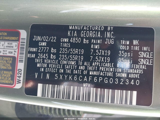 KIA gdi theta iii 2023 5XYK6CAF6PG032340 Image 9