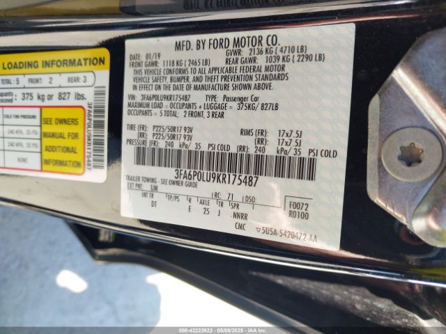 2019 FORD FUSION HYBRID 3FA6P0LU9KR175487 Photo 8