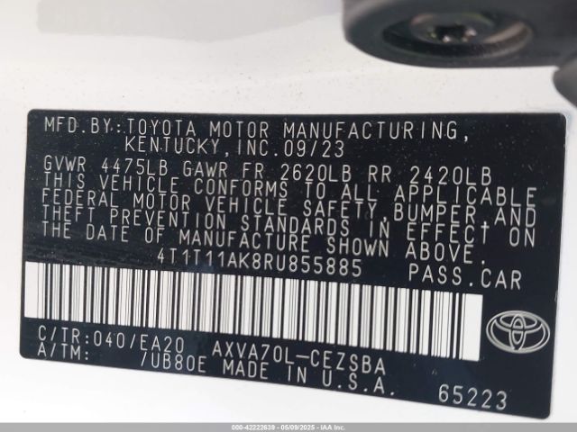 4T1T11AK8RU855885 Toyota CAMRY SE