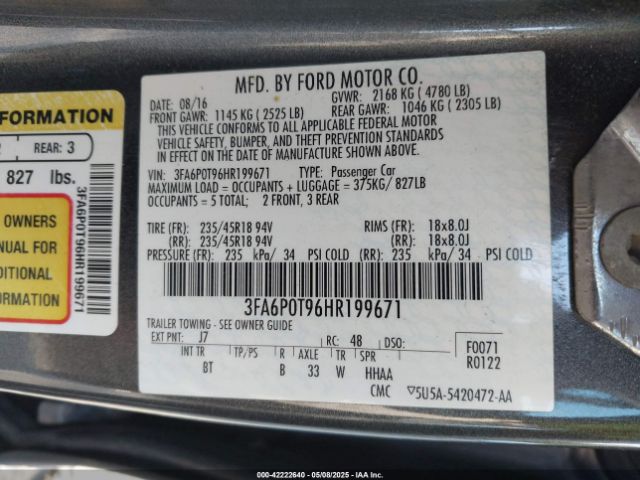 3FA6P0T96HR199671 Ford FUSION SE