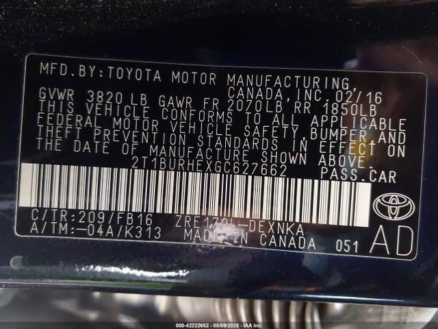 Toyota COROLLA LE 2016 2T1BURHEXGC627662 Image 9