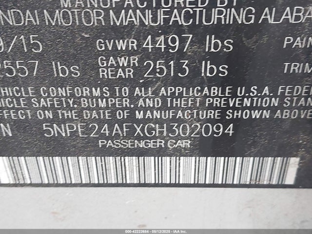 5NPE24AFXGH302094 Hyundai SONATA SE